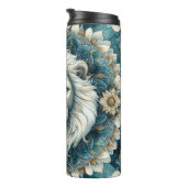 Bold Lion Face Mandala in goud, wit en blauw Thermosbeker (Geroteerd rechts)