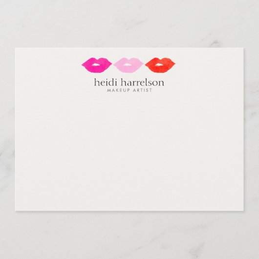 Bold Lips Trio Waterverf Beauty Flat Note Kaart Notitiekaartje (Voorkant)