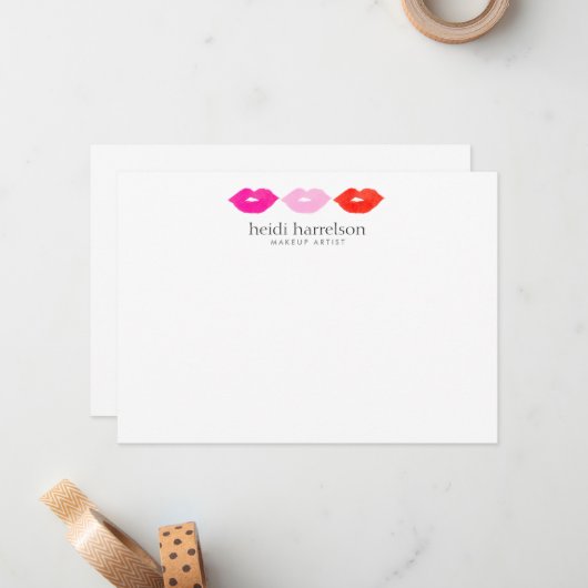 Bold Lips Trio Waterverf Beauty White Flat Note Notitiekaartje (Voorkant / Achterkant in situ)