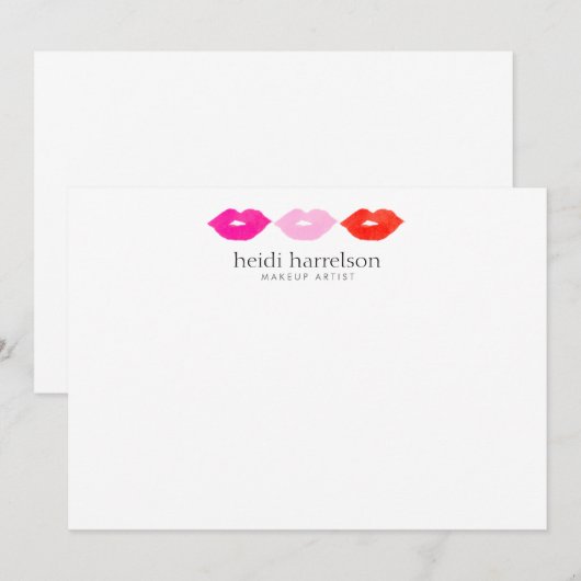 Bold Lips Trio Waterverf Beauty White Flat Note Notitiekaartje (Voorkant / Achterkant)