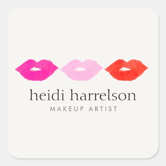 Bold Lips Trio Waterverf Make-up Artiest Beauty Vierkante Sticker (Voorkant)