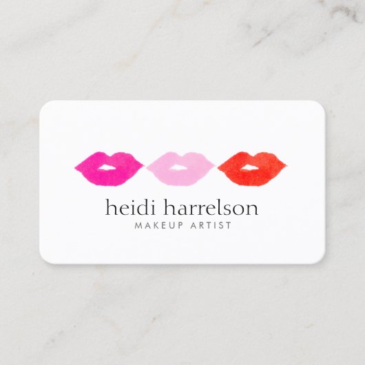 Bold Lips Trio Waterverf Make-up Artiest Wit Visitekaartje (Voorkant)