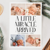Bold Little Miracle Christmas White Photo Birth  Aankondiging