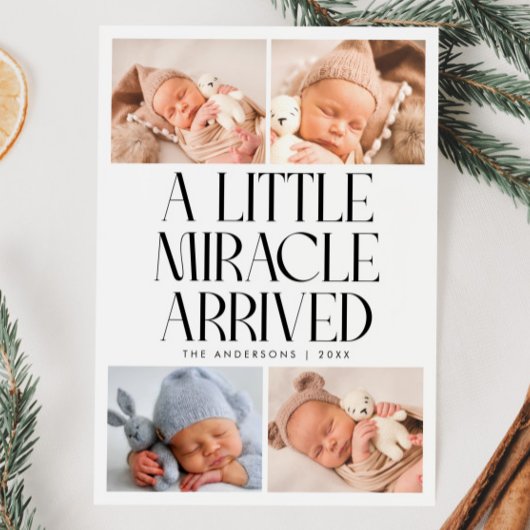 Bold Little Miracle Christmas White Photo Birth  Aankondiging