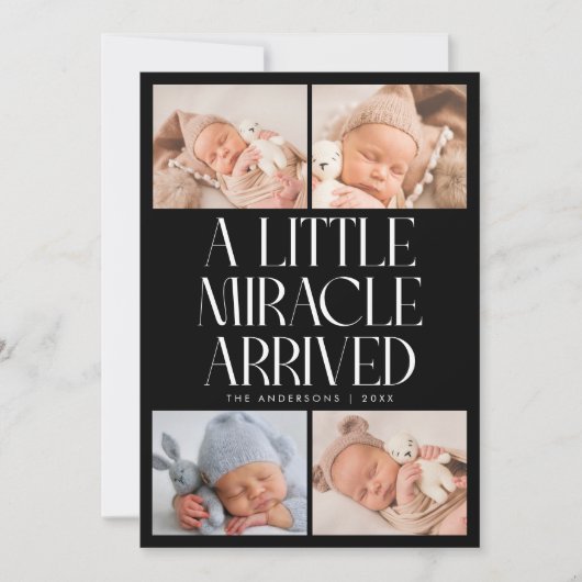 Bold Little Miracle Xmas Black Photo Birth  Aankondiging (Voorkant)