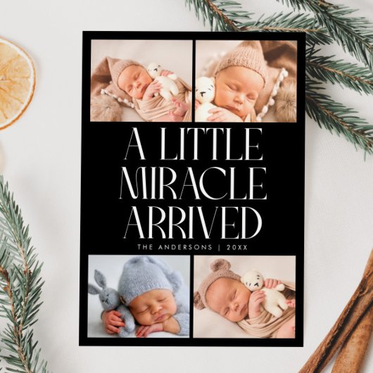 Bold Little Miracle Xmas Black Photo Birth  Aankondiging