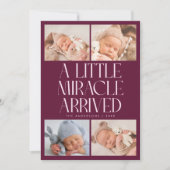 Bold Little Miracle Xmas Cranberry Photo Birth  Aankondiging (Voorkant)
