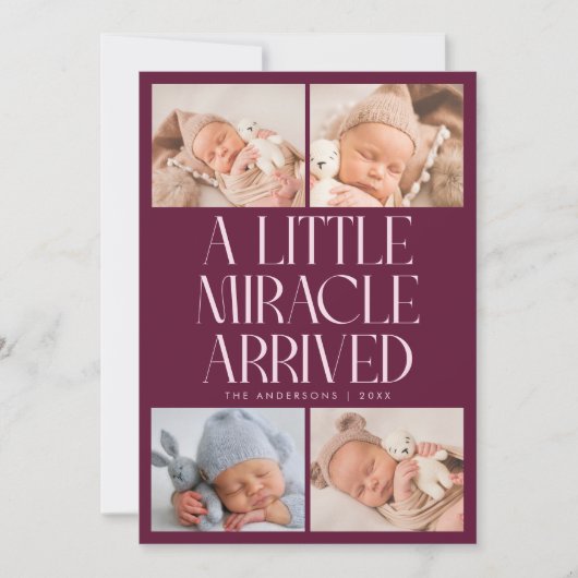 Bold Little Miracle Xmas Cranberry Photo Birth  Aankondiging (Voorkant)