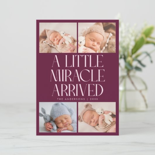 Bold Little Miracle Xmas Cranberry Photo Birth  Aankondiging (Staand voorkant)