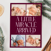 Bold Little Miracle Xmas Cranberry Photo Birth  Aankondiging