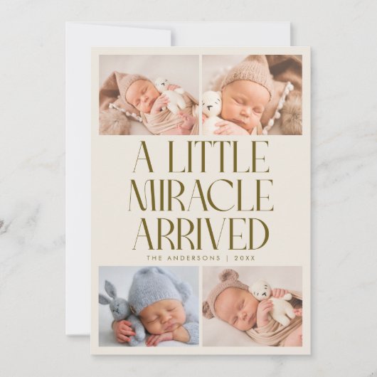 Bold Little Miracle Xmas Cream Photo Birth  Aankondiging (Voorkant)