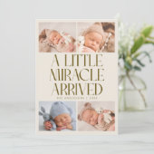 Bold Little Miracle Xmas Cream Photo Birth  Aankondiging (Staand voorkant)