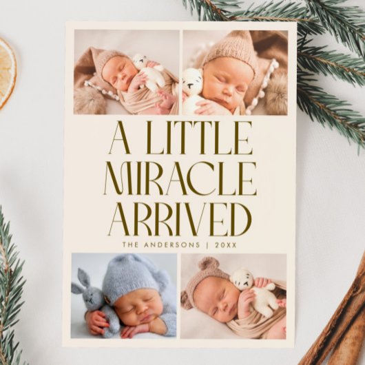 Bold Little Miracle Xmas Cream Photo Birth  Aankondiging