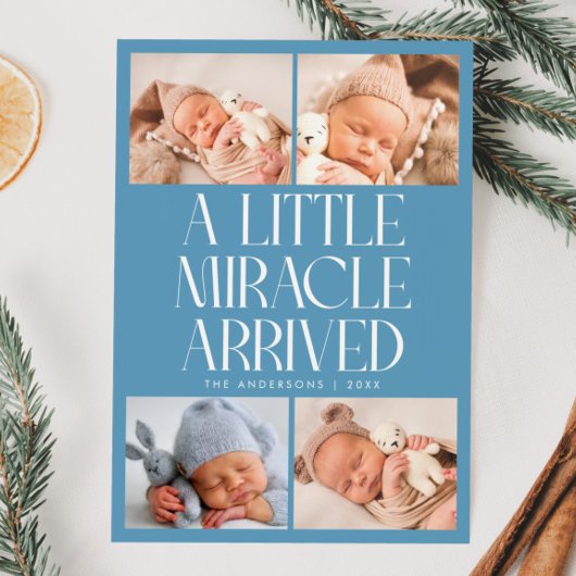 Bold Little Miracle Xmas Denim Blue Photo Birth  Aankondiging