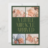 Bold Little Miracle Xmas Green Photo Birth  Aankondiging (Voorkant)