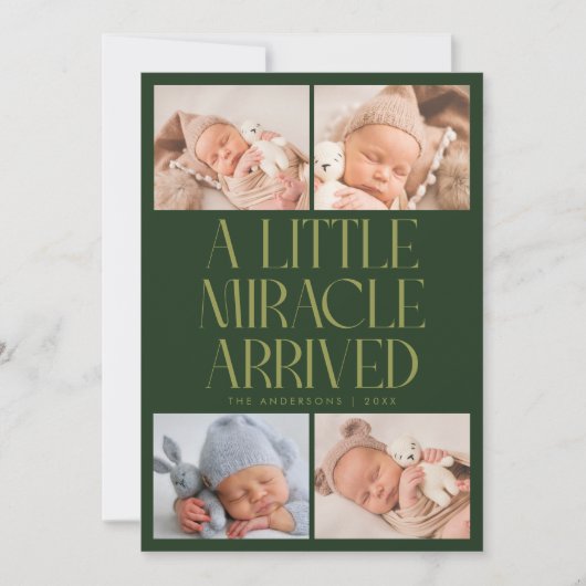 Bold Little Miracle Xmas Green Photo Birth  Aankondiging (Voorkant)