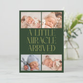 Bold Little Miracle Xmas Green Photo Birth  Aankondiging (Staand voorkant)