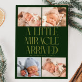 Bold Little Miracle Xmas Green Photo Birth  Aankondiging