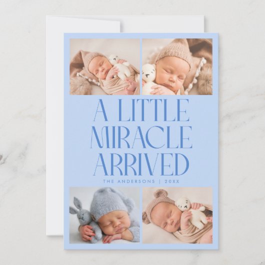 Bold Little Miracle Xmas Icy Blue Photo Birth  Aankondiging (Voorkant)