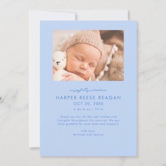 Bold Little Miracle Xmas Icy Blue Photo Birth  Aankondiging (Achterkant)