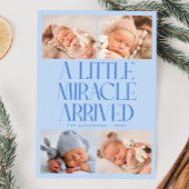Bold Little Miracle Xmas Icy Blue Photo Birth  Aankondiging