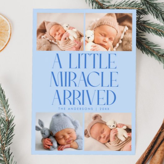 Bold Little Miracle Xmas Icy Blue Photo Birth  Aankondiging