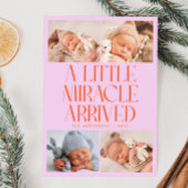 Bold Little Miracle Xmas Orange Pink Photo Birth  Aankondiging