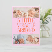 Bold Little Miracle Xmas Orange Pink Photo Birth  Aankondiging (Staand voorkant)