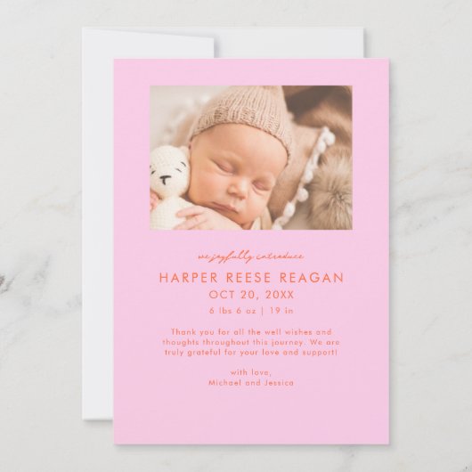 Bold Little Miracle Xmas Orange Pink Photo Birth  Aankondiging (Achterkant)