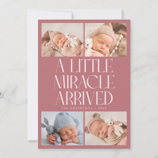 Bold Little Miracle Xmas Pink Photo Birth  Aankondiging (Voorkant)