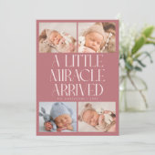 Bold Little Miracle Xmas Pink Photo Birth  Aankondiging (Staand voorkant)