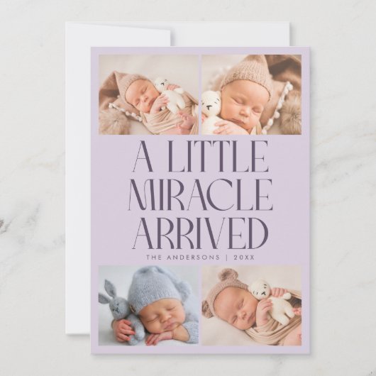 Bold Little Miracle Xmas Purple Photo Birth  Aankondiging (Voorkant)