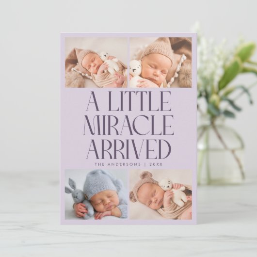 Bold Little Miracle Xmas Purple Photo Birth  Aankondiging (Staand voorkant)