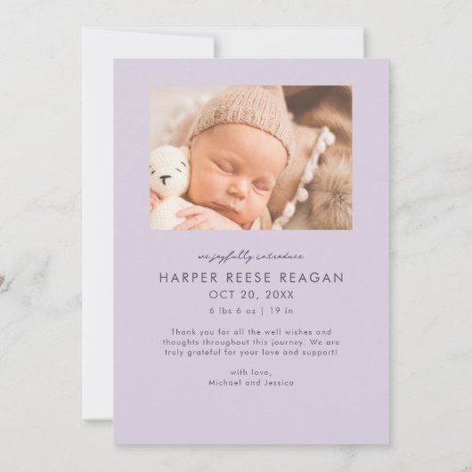 Bold Little Miracle Xmas Purple Photo Birth  Aankondiging (Achterkant)