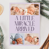 Bold Little Miracle Xmas Purple Photo Birth  Aankondiging