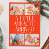 Bold Little Miracle Xmas Red Photo Birth  Aankondiging
