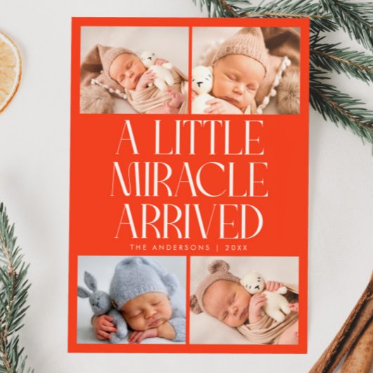 Bold Little Miracle Xmas Red Photo Birth  Aankondiging
