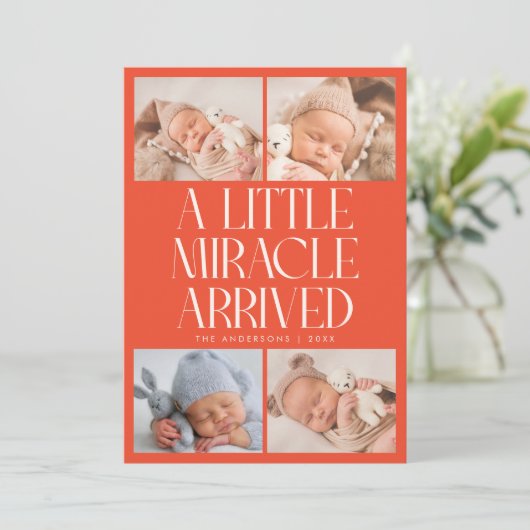 Bold Little Miracle Xmas Red Photo Birth  Aankondiging (Staand voorkant)