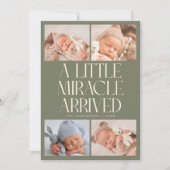 Bold Little Miracle Xmas Sage Green Photo Birth  Aankondiging (Voorkant)