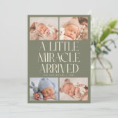 Bold Little Miracle Xmas Sage Green Photo Birth  Aankondiging (Staand voorkant)