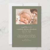 Bold Little Miracle Xmas Sage Green Photo Birth  Aankondiging (Achterkant)