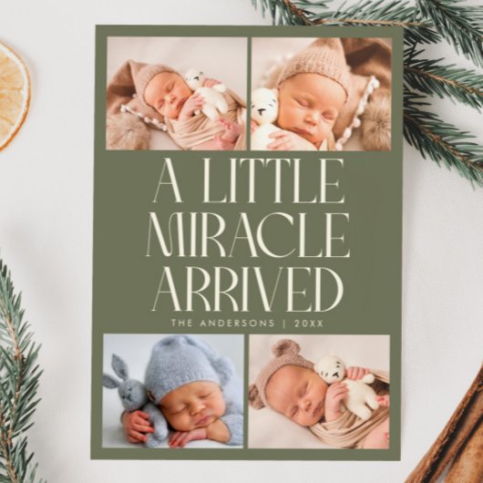 Bold Little Miracle Xmas Sage Green Photo Birth  Aankondiging