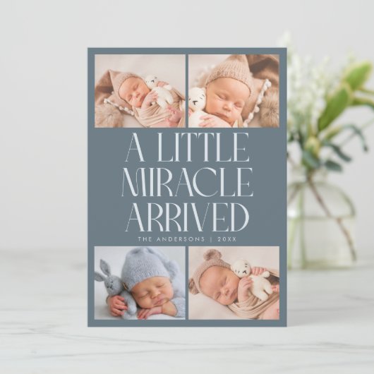 Bold Little Miracle Xmas Slate Blue Photo Birth  Aankondiging (Staand voorkant)