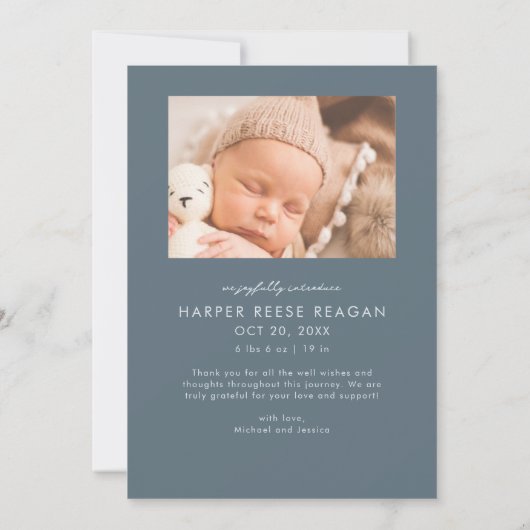 Bold Little Miracle Xmas Slate Blue Photo Birth  Aankondiging (Achterkant)