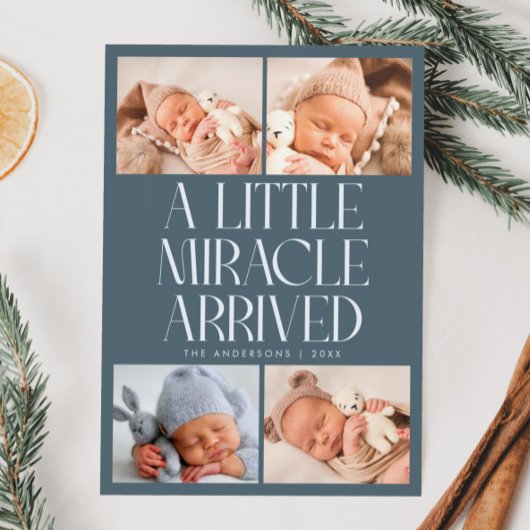 Bold Little Miracle Xmas Slate Blue Photo Birth  Aankondiging