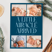 Bold Little Miracle Xmas Teal Photo Birth  Aankondiging