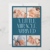 Bold Little Miracle Xmas Teal Photo Birth  Aankondiging (Voorkant)