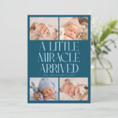 Bold Little Miracle Xmas Teal Photo Birth  Aankondiging (Staand voorkant)