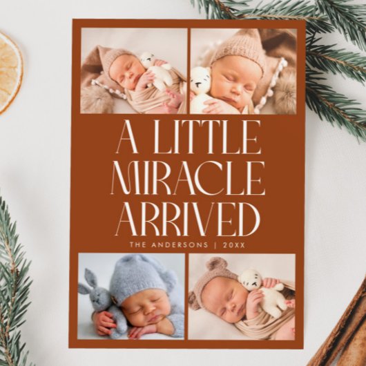 Bold Little Miracle Xmas Terracotta Photo Birth  Aankondiging
