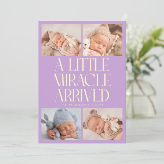 Bold Little Miracle Xmas Wisteria Photo Birth  Aankondiging (Staand voorkant)